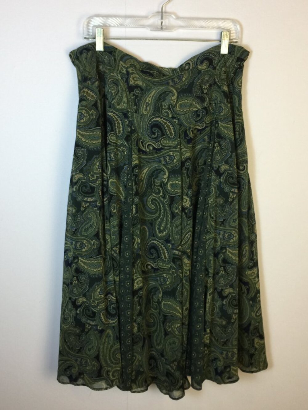 Coldwater Creek A-line Midi Skirt Size L Womans Green Blue Paisley Pleated Boho - Picture 2 of 15